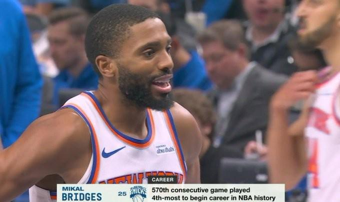 真鐵人，布里奇斯自進NBA后生涯570場常規(guī)賽全勤，歷史第四