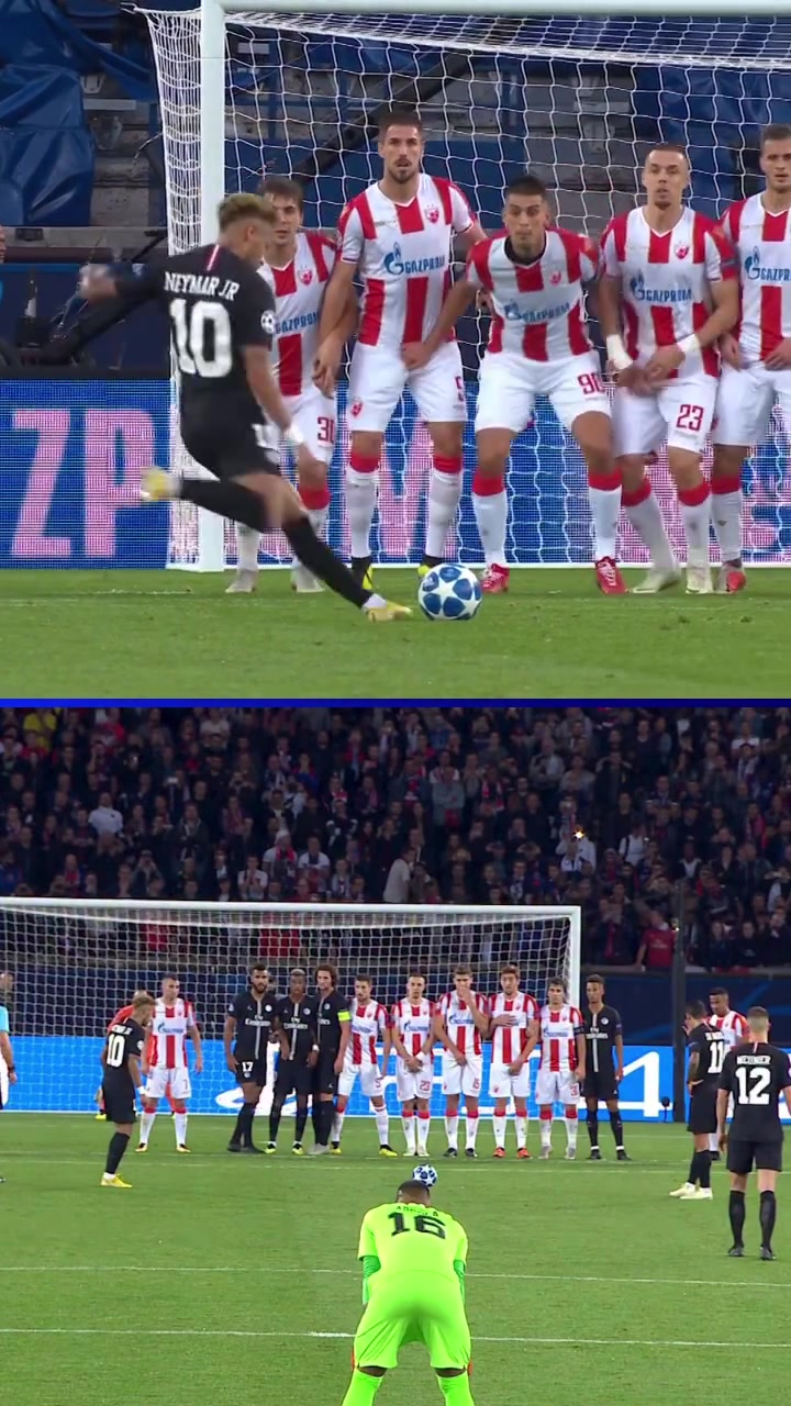 超級巨星歐冠官方曬內馬爾單場比賽任意球世界波雙響